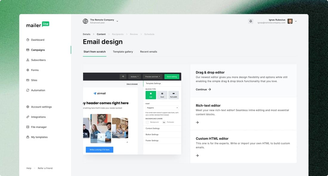 MailerLite New Dashboard